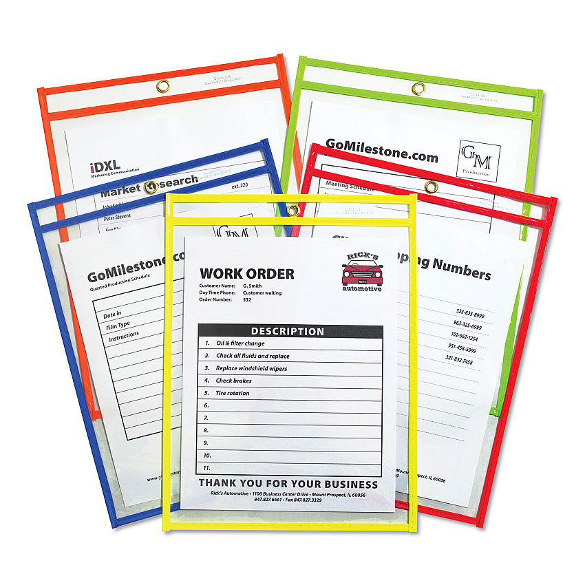 C-Line Stitched Shop Ticket Holders, Neon, Assorted 5 Colors, 75", 9 x 12, 25/BX (43910)