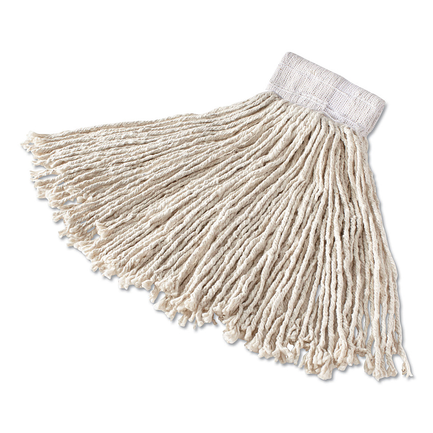 Rubbermaid Commercial Super Stitch Cotton Looped End Wet Mop Head, Large, 1" White Headband (D113)