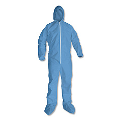 KleenGuard A65 Zipper Front Hood and Boot Flame-Resistant Coveralls, Elastic Wrist and Ankles, 2X-Large,Blue,  25/Carton (45355)