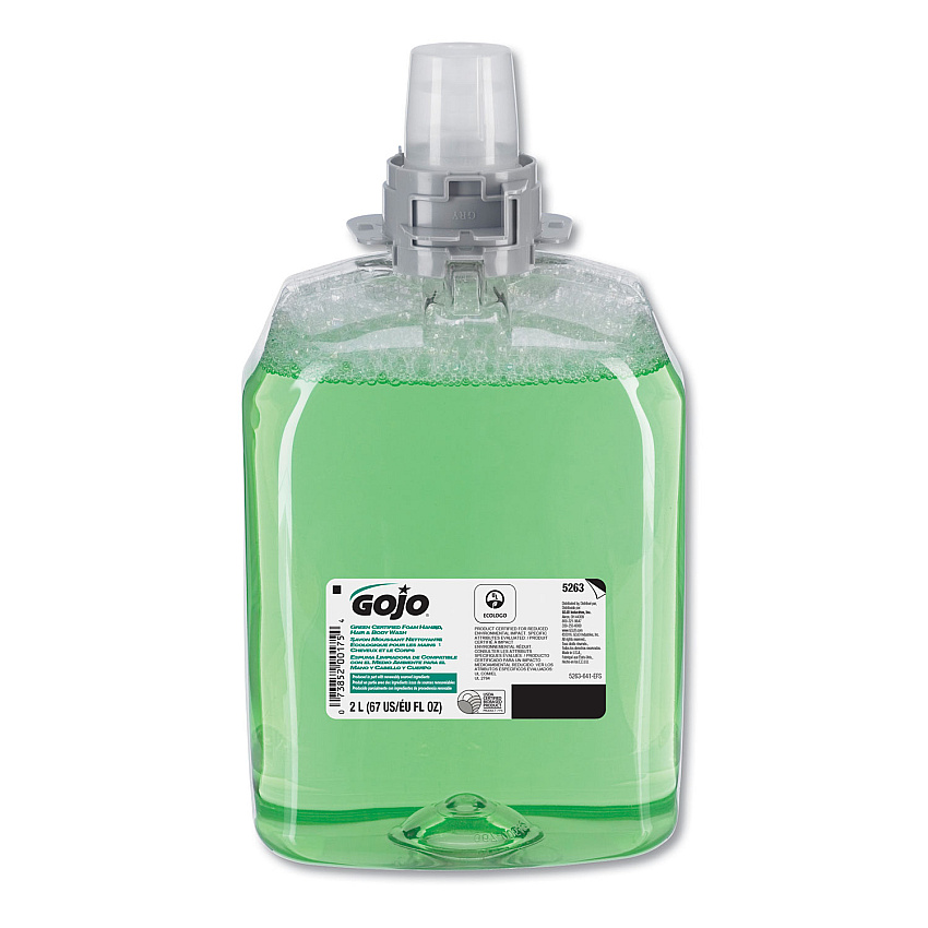 GOJO Green Certified Foam Hair and Body Wash, Cucumber Melon, 2,000 mL Refill, 2/Carton (526302)