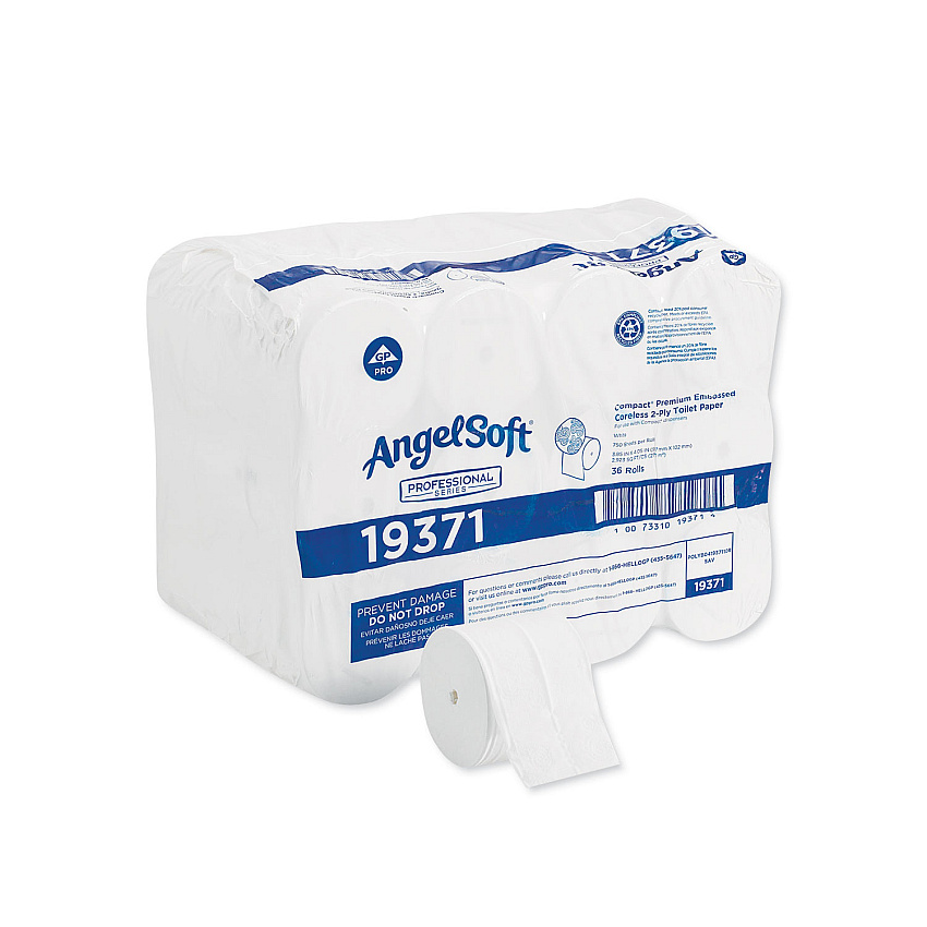 Georgia Pacific Professional Compact Coreless Bath Tissue, Septic Safe, 2-Ply, White, 750 Sheets/Roll, 36/Carton (19371CT)