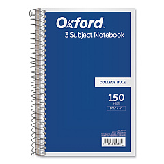 Oxford Coil-Lock Wirebound Notebooks, 3 Subject, Medium/College Rule, Randomly Assorted Covers, 9.5 x 6, 150 Sheets (65362)