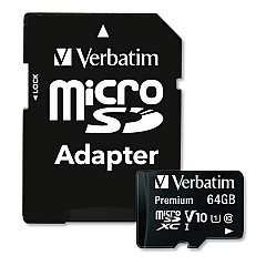 Verbatim 64GB Premium microSDXC Memory Card with Adapter, UHS-I V10 U1 Class 10, Up to 90MB/s Read Speed (44084)