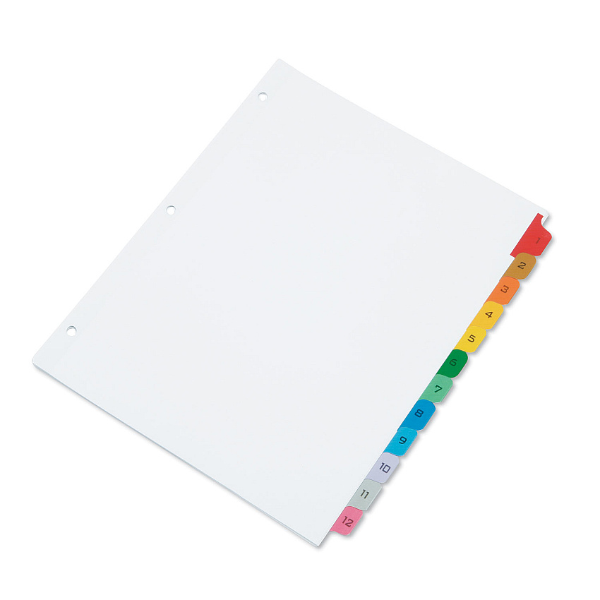 AbilityOne 7530016215258 SKILCRAFT Table of Contents Indexes, 12-Tab, 1 to 12, 11 x 8.5, White, 1 Set