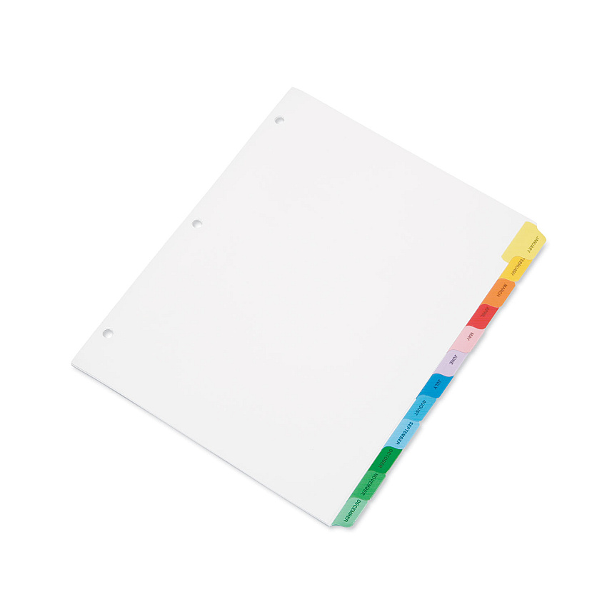 AbilityOne 7530013683490 SKILCRAFT Multiple Index Sheets, 12-Tab, Jan. to Dec., 11 x 8.5, White, 1 Set