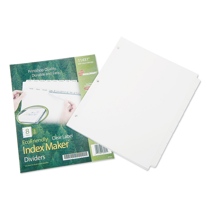 AbilityOne 7530016006982 SKILCRAFT Avery Index Maker Dividers, 8-Tab, 11 x 8.5, White, 5 Sets