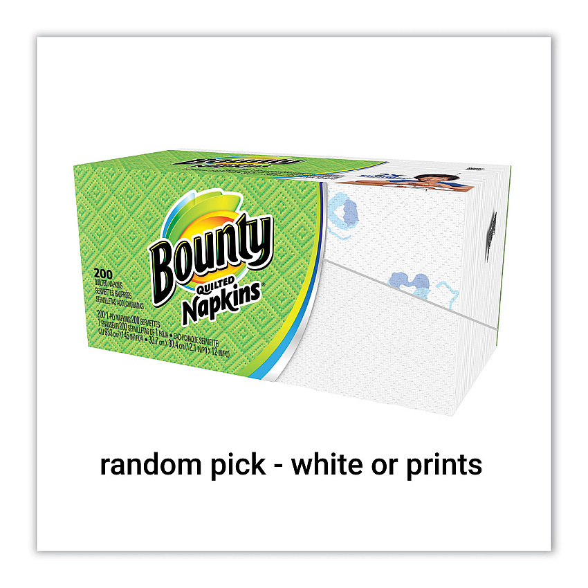 Bounty Quilted Napkins, 1-Ply, 12 1/10 x 12, Assorted - Print or White, 200/Pack (34885)