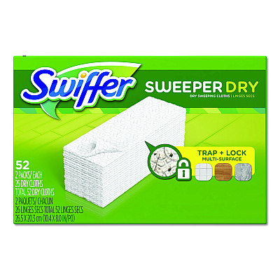Swiffer Dry Refill Cloths, White, 10.4" x 8", 52/Box, 3 Boxes/Carton (81216)