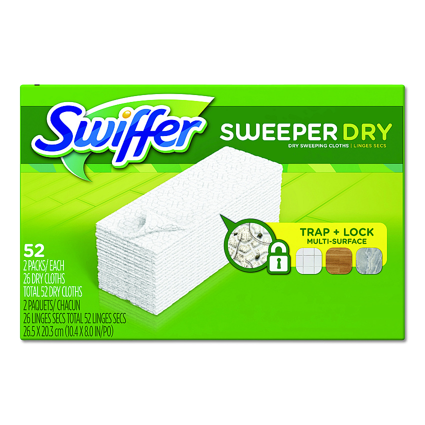 Swiffer Dry Refill Cloths, White, 10.4" x 8", 52/Box, 3 Boxes/Carton (81216)