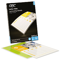 GBC SelfSeal Self-Adhesive Laminating Pouches and Single-Sided Sheets, 3 mil, 9" x 12", Gloss Clear, 50/Pack (3747307)