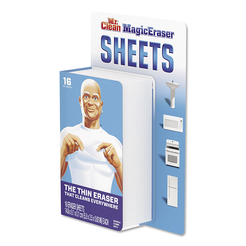 Mr. Clean Magic Eraser Sheets, 3.5 x 5.8, 0.03" Thick, White, 16/Pack, 8 Packs/Carton (02562)