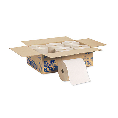 Georgia Pacific Professional Pacific Blue Basic Nonperforated Paper Towels, 7.78 x 800 ft, Brown, 6 Rolls/Carton (26301)