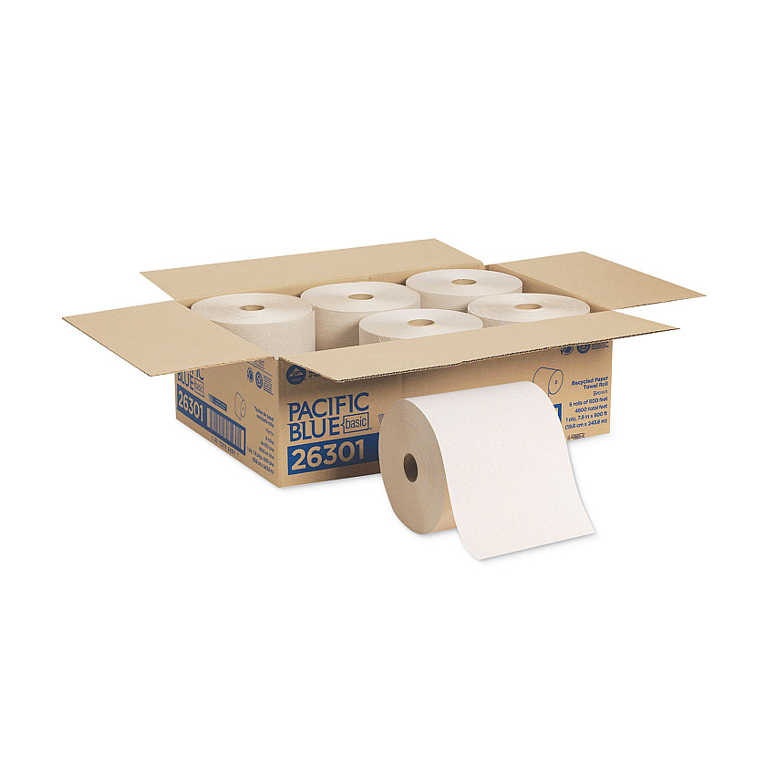 Georgia Pacific Professional Pacific Blue Basic Nonperforated Paper Towels, 7.78 x 800 ft, Brown, 6 Rolls/Carton (26301)