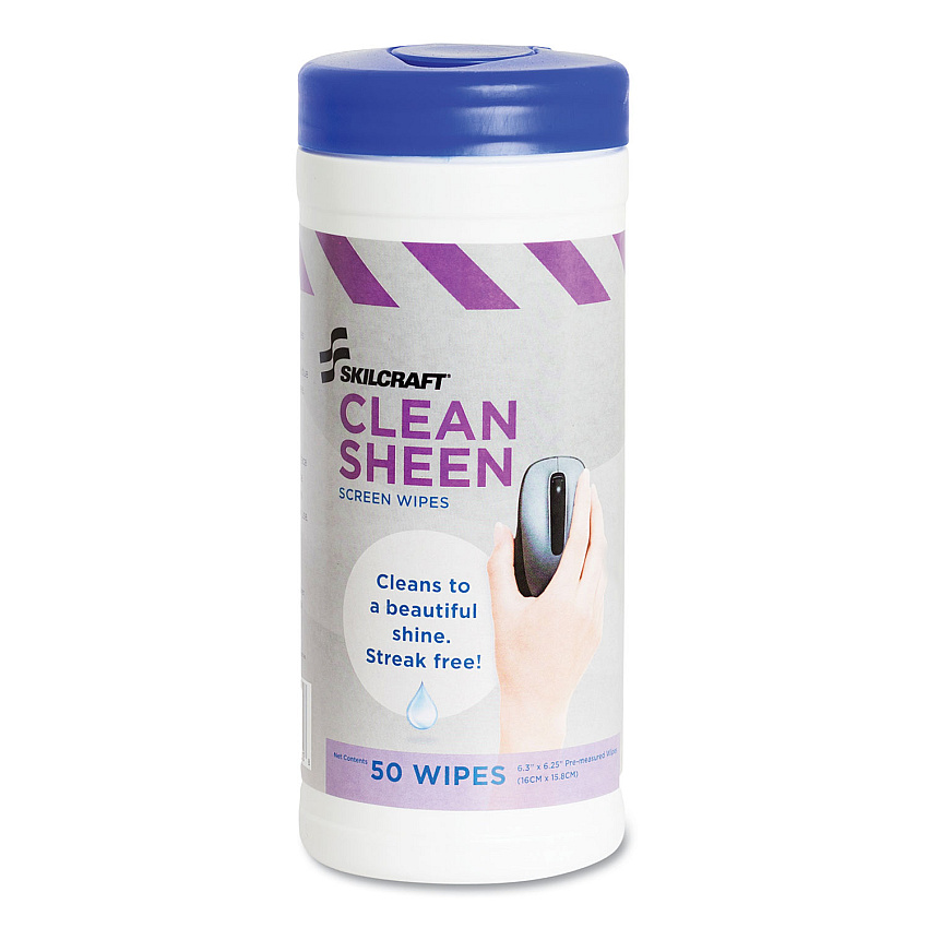 AbilityOne 7930014541138, SKILCRAFT, Computer Screen Wet Wipes, 5 x 7, White, 50 Wipe/Dispenser, 12/Box