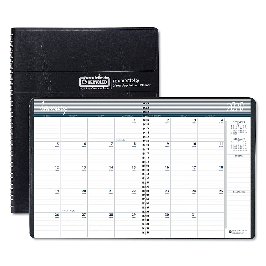 House of Doolittle Recycled Two Year Monthly Planner with Expense Logs, 8.75 x 6.88, Black Cover, 24-Month (Jan to Dec): 2023 to 2024 (268002)