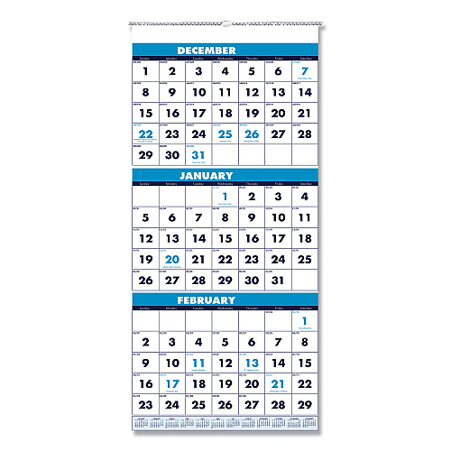 House of Doolittle Recycled Three-Month Format Wall Calendar, Vertical Orientation, 12.25 x 26, White Sheets, 14-Month (Dec-Jan): 2022-2024 (3640)