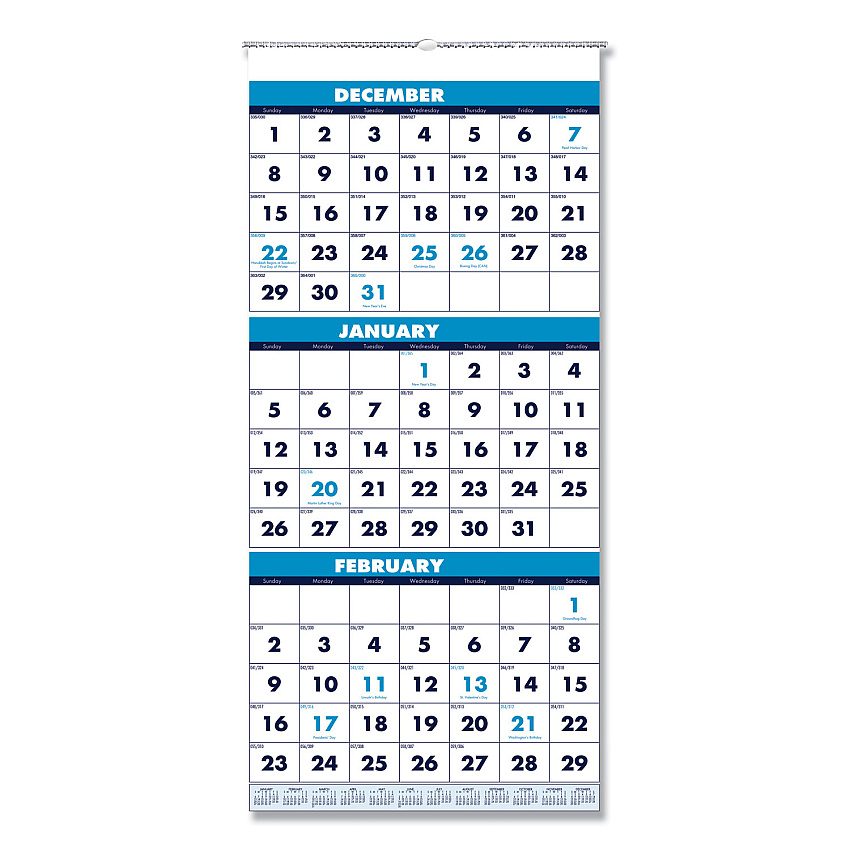 House of Doolittle Recycled Three-Month Format Wall Calendar, Vertical Orientation, 12.25 x 26, White Sheets, 14-Month (Dec-Jan): 2022-2024 (3640)