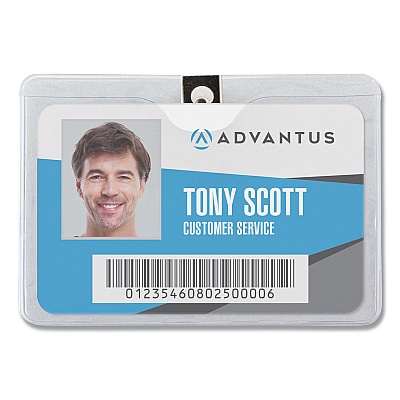 Advantus ID Badge Holders with Clip, Horizontal, Clear 4.13" x 3.38" Holder, 3.88" x 3" Insert, 50/Pack (75456)