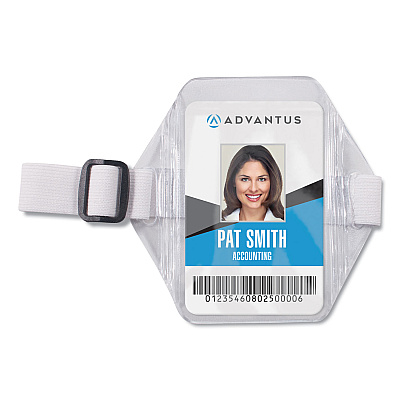 Advantus Arm Badge Holders, Vertical, Textured Clear 5" x 5" Holder, 2.5" x 4" Insert, 12/Pack (75649)