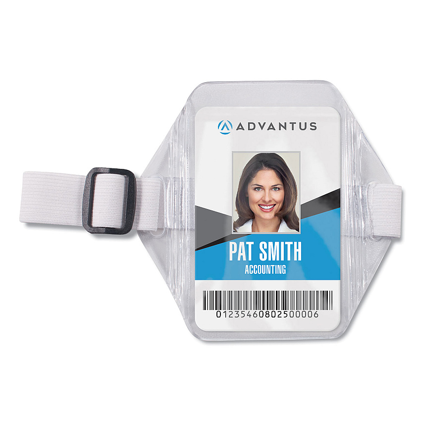 Advantus Arm Badge Holders, Vertical, Textured Clear 5" x 5" Holder, 2.5" x 4" Insert, 12/Pack (75649)