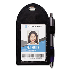 Advantus Badge Holder with Pen Loop, Vertical, Black 3.25" x 6" Holder, 2.75" x 3.5" Insert, 12/Box (75648)