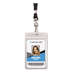 Advantus Resealable ID Badge Holders, J-Hook and 36" Lanyard, Vertical, Frosted 3.68" x 5" Holder, 2.38" x 3.75" Insert, 20/Pack (91131)