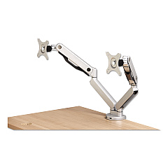 HON Dual Monitor Arm with USB, for 21" Monitors, 360 deg Rotation/Pan,+15 deg/-85 deg Tilt, Silver, Up to 19.8 lb (BDMAUSB)