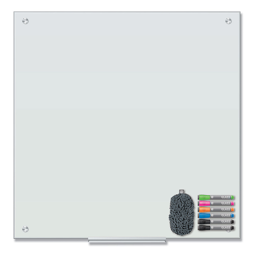 U Brands Magnetic Glass Dry Erase Board Value Pack, 36 x 36, White (3971U0001)