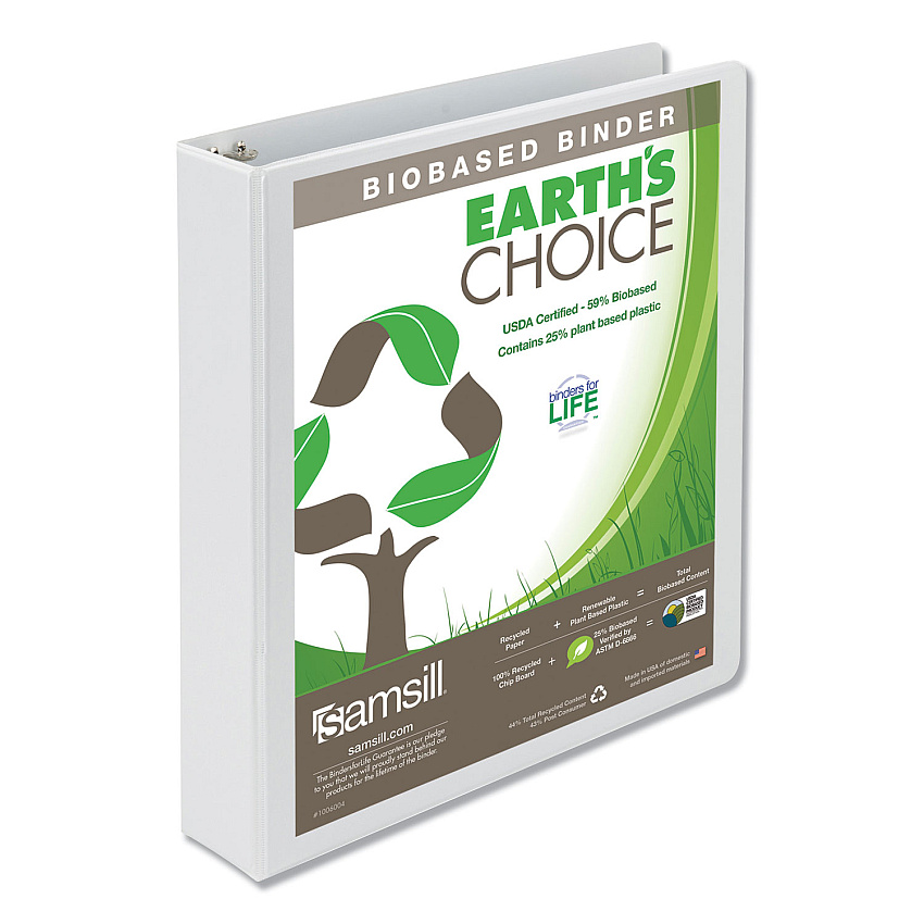 Samsill Earth's Choice Biobased Round Ring View Binder, 3 Rings, 1.5" Capacity, 11 x 8.5, White (18957)