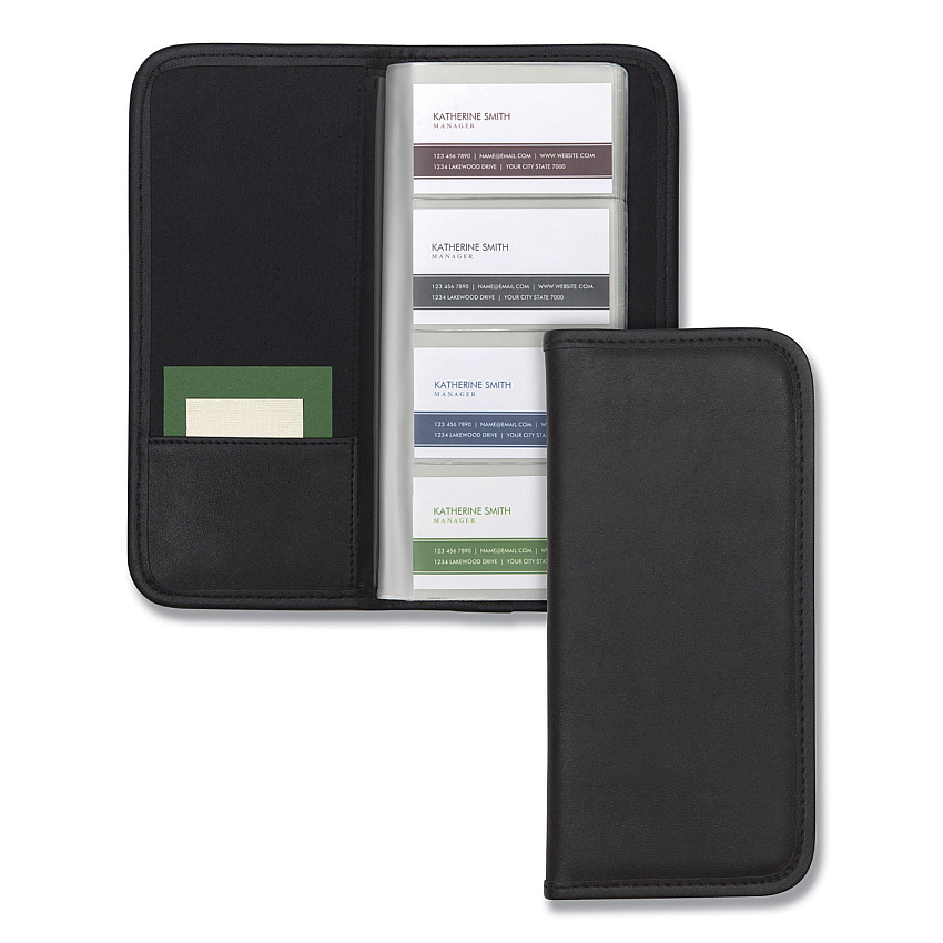 Samsill Professional Vinyl Business Card File, Holds 160 2 x 3.5 Cards, 4.75 x 10.13, Black (80850)
