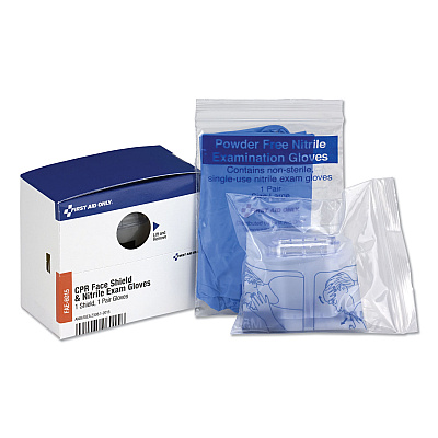 First Aid Only SmartCompliance Rescue Breather Face Shield with 2 Nitrile Exam Gloves, One Size Fits All (FAE6015)