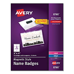 Avery Magnetic Style Name Badge Kit, Horizontal, 4 x 3, White, 24/Pack (8780)