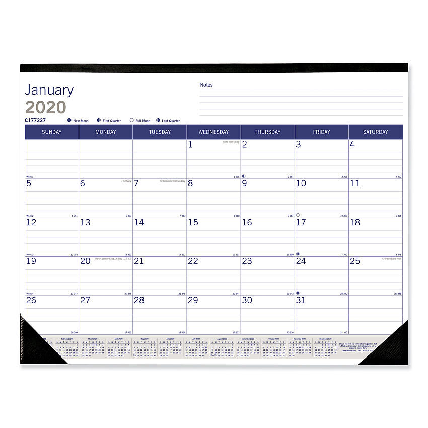 Blueline DuraGlobe Monthly Desk Pad Calendar, 22 x 17, White/Blue/Gray Sheets, Black Binding/Corners, 12-Month (Jan to Dec): 2023 (C177227)