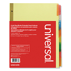 Universal Deluxe Extended Insertable Tab Indexes, 8-Tab, 11 x 8.5, Buff, 6 Sets (UNV21876)