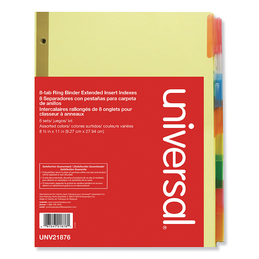 Universal Deluxe Extended Insertable Tab Indexes, 8-Tab, 11 x 8.5, Buff, 6 Sets (UNV21876)