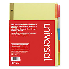 Universal Deluxe Extended Insertable Tab Indexes, 5-Tab, 11 x 8.5, Buff, 6 Sets (UNV21874)