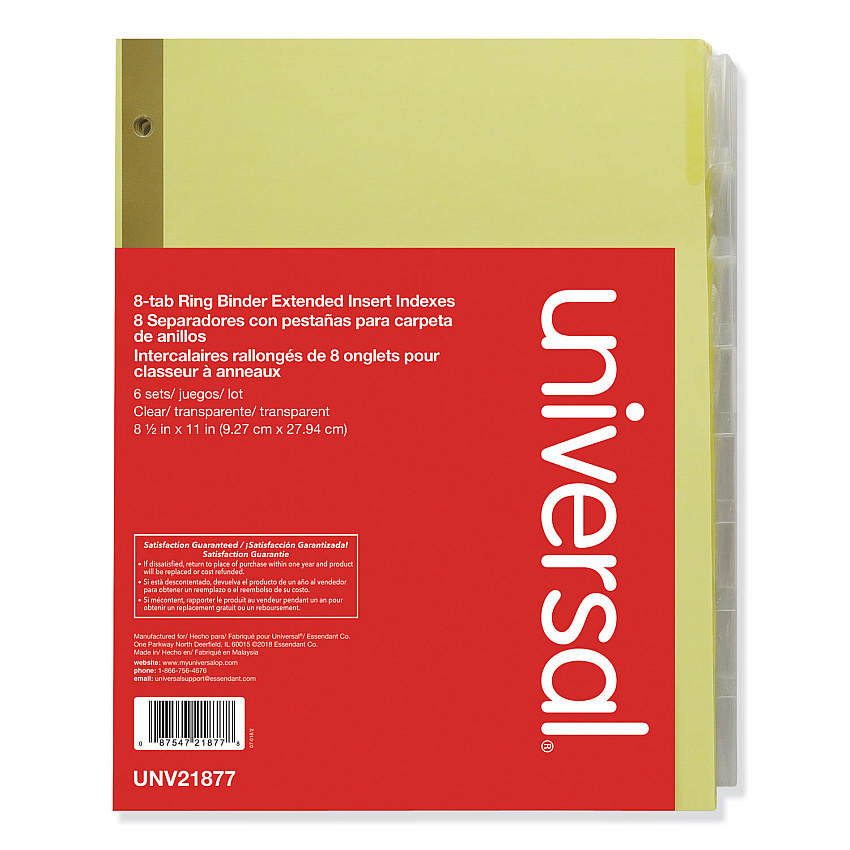 Universal Deluxe Extended Insertable Tab Indexes, 8-Tab, 11 x 8.5, Buff, 6 Sets (UNV21877)