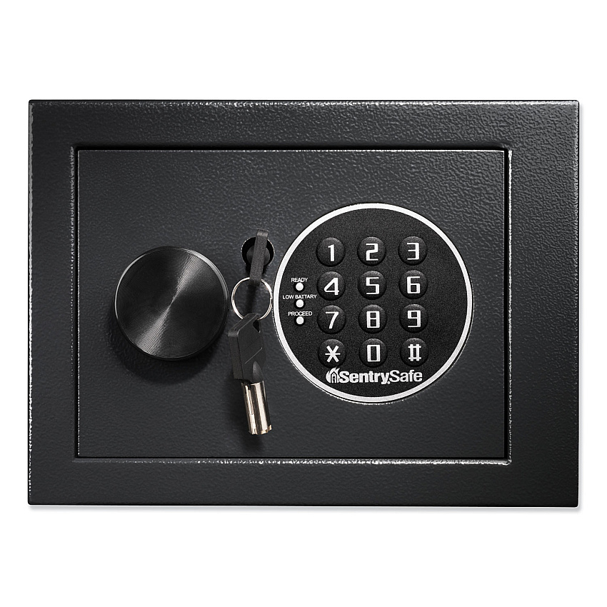 Sentry Safe Electronic Security Safe, 0.14 cu ft, 9w x 6.6d x 6.6h, Black (X014E)
