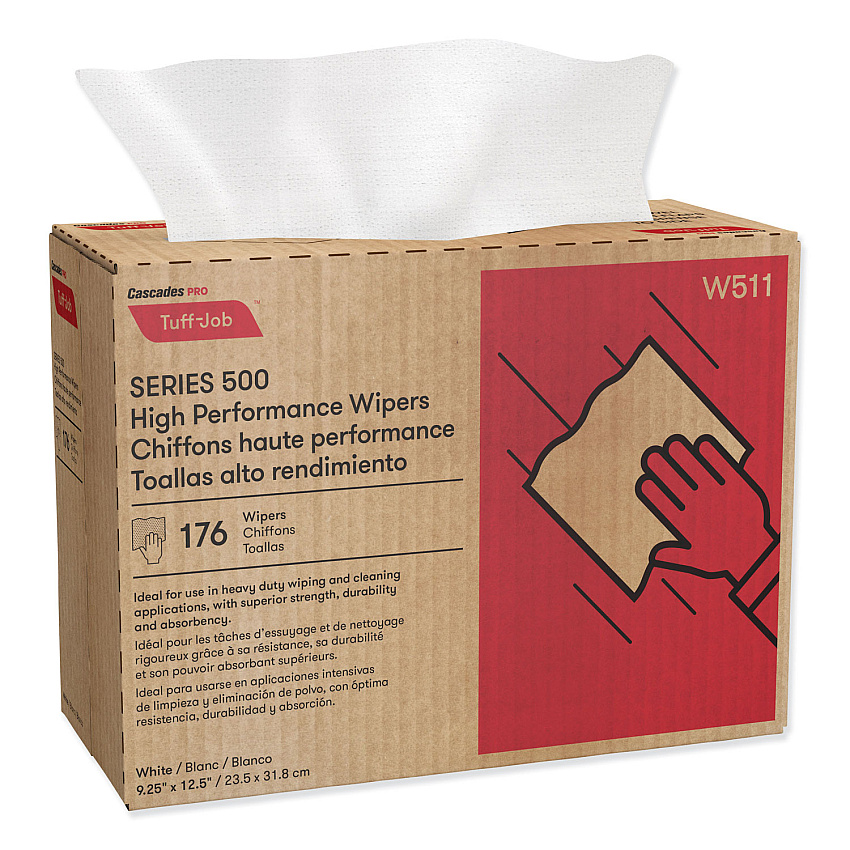 Cascades PRO Tuff-Job S500 High Performance Wipers, 9.25 x 12.5, White, 176/Box, 10 Box/Carton (W511)