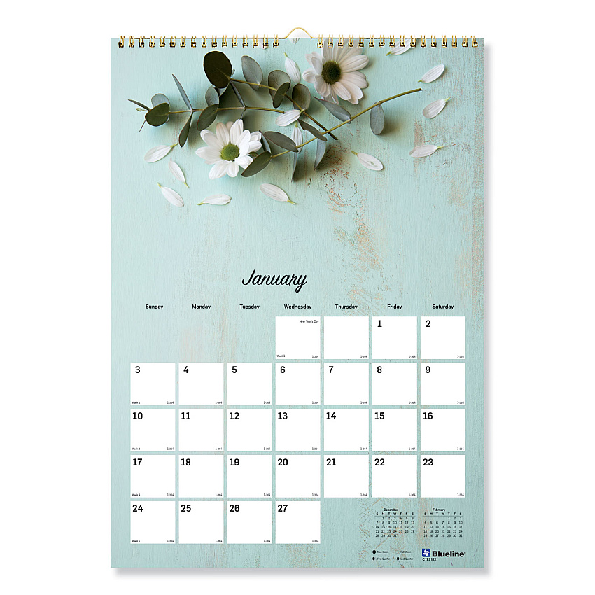 Blueline Romantic Wall Calendar, Romantic Floral Photography, 12 x 17, Multicolor/White Sheets, 12-Month (Jan to Dec): 2023 (C173122)