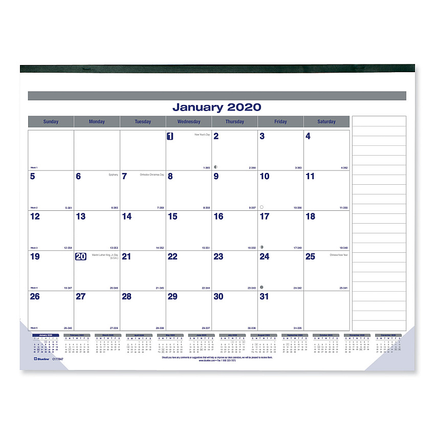 Blueline Net Zero Carbon Monthly Desk Pad Calendar, 22 x 17, White/Gray/Blue Sheets, Black Binding, 12-Month (Jan to Dec): 2023 (C177847)