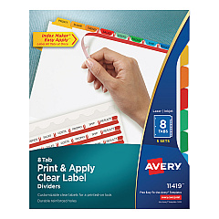 Avery Print and Apply Index Maker Clear Label Dividers, 8 Color Tabs, Letter, 5 Sets (11419)