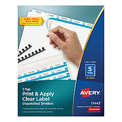 Avery Print and Apply Index Maker Clear Label Unpunched Dividers, 5-Tab, Ltr, 25 Sets (11443)