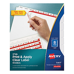 Avery Print and Apply Index Maker Clear Label Dividers, 8 White Tabs, Letter (11417)