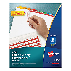 Avery Print and Apply Index Maker Clear Label Dividers, 8 Color Tabs, Letter, 25 Sets (11424)