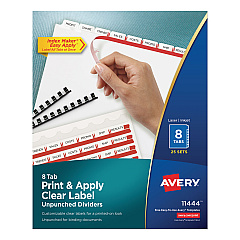Avery Print and Apply Index Maker Clear Label Unpunched Dividers, 8-Tab, Ltr, 25 Sets (11444)