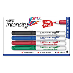 BIC Intensity Low Odor Fine Point Dry Erase Marker, Fine Bullet Tip, Assorted Colors, 4/Set (GDEP41ASST)
