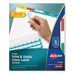 Avery Print and Apply Index Maker Clear Label Dividers, 5 Color Tabs, Letter, 5 Sets (11418)