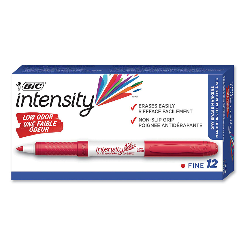 BIC Intensity Low Odor Fine Point Dry Erase Marker, Fine Bullet Tip, Red, Dozen (GDE11RD)