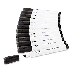 U Brands Chisel Tip Low-Odor Dry-Erase Markers with Erasers, Broad Chisel Tip, Black, Dozen (2925U0112)